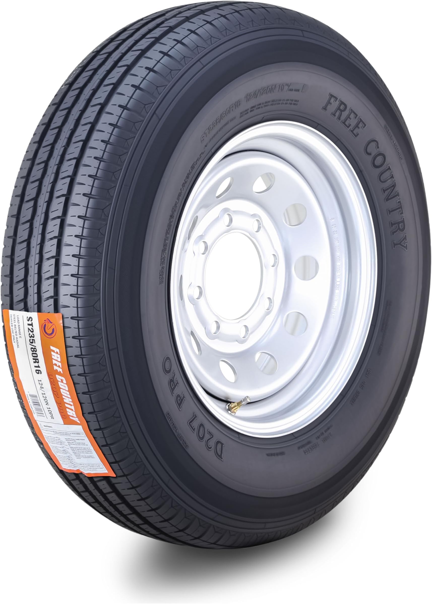 Free Country Trailer Tire Wheel Assembly ST235/80R16 10-Ply E 124M 8 Lug on 6.5" PCD Silver Mod Rim