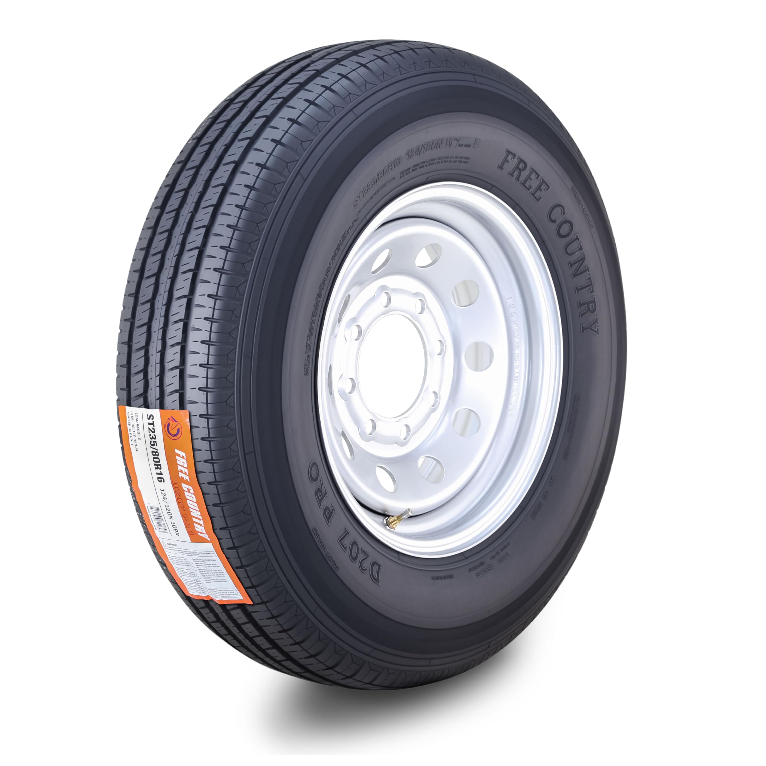 Free Country Trailer Tire Wheel Assembly ST235/80R16 10-Ply E 124M 8 Lug on 6.5" PCD Silver Mod Rim