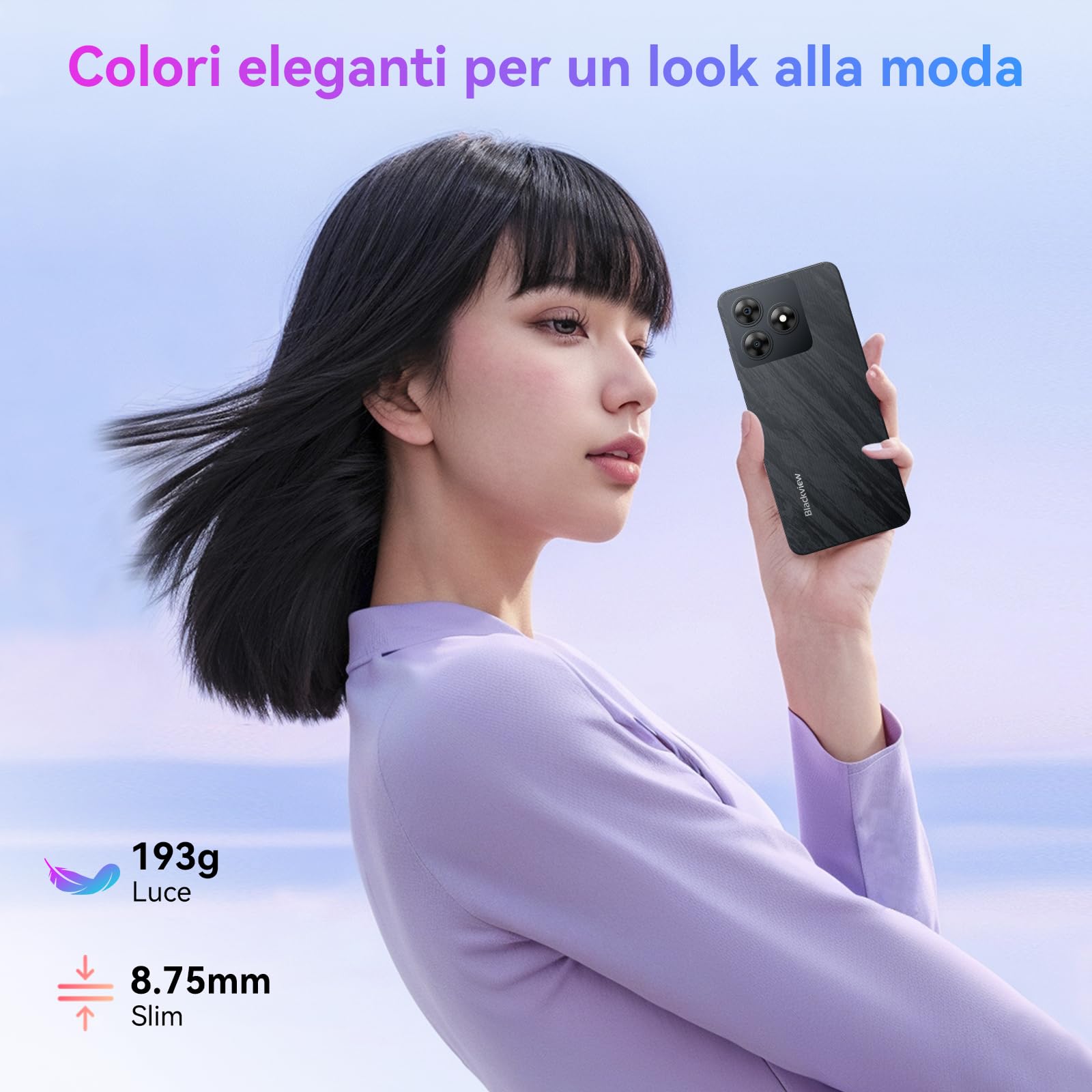 Blackview Smartphone 2025, Octa-Core Andriod 14, 6GB+64GB/2TB TF, 5000mAh, 6.56" HD+Telefono Cellulare, 13MP+8MP Telefono Cellulari, Face ID/4G Dual SIM Cellulari 3 Slot/GPS/Tipo-C/3.5mm Jack/Nero