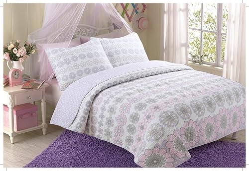 Dot on Flower Juego de edredón de 2 piezas 100% algodón hipoalergénico para dormitorio, tamaño individual, color morado