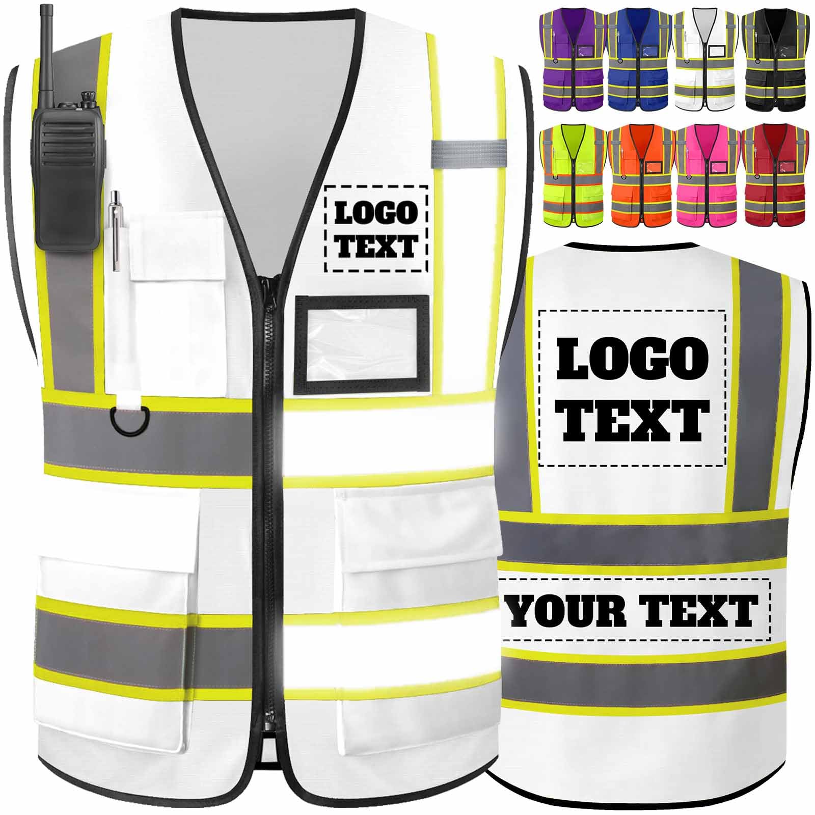 Custom Safety Vest High Visibility Reflective Personalised Logo Vests with Pockets Hi Vis Men Women 2 Two Tone Construction Work