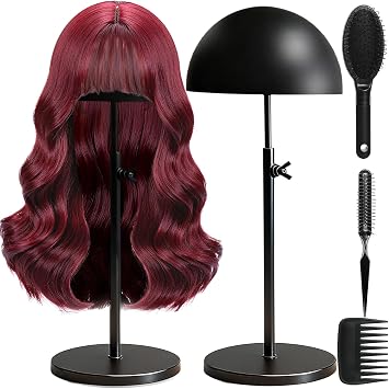 Wig Stand 1Pack Full-Iron Black Wigs Head Adjustable High 12.2-22.5 Wig Head Stands,Wig Holder for Display Storage Styling,Sturdy Wigs Stand with Head