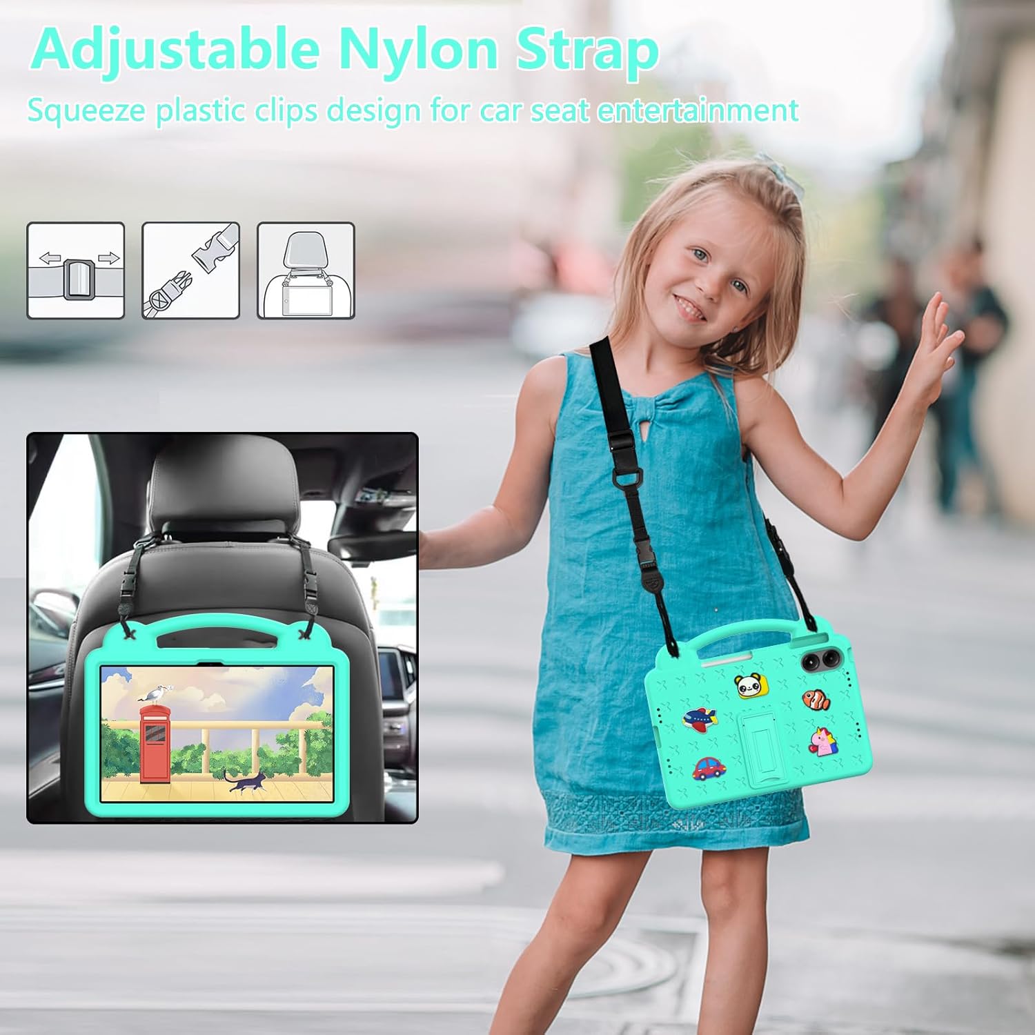 Compatible with Apple iPad Pro 12.9(2018/2020/2021/2022)/Pro 13(2024)/Air 13(2024) Tablet Case, Lightweight Shockproof Protective Case with Shoulder Strap & Stand Handle & Pen Tray Mint Green - Image 9