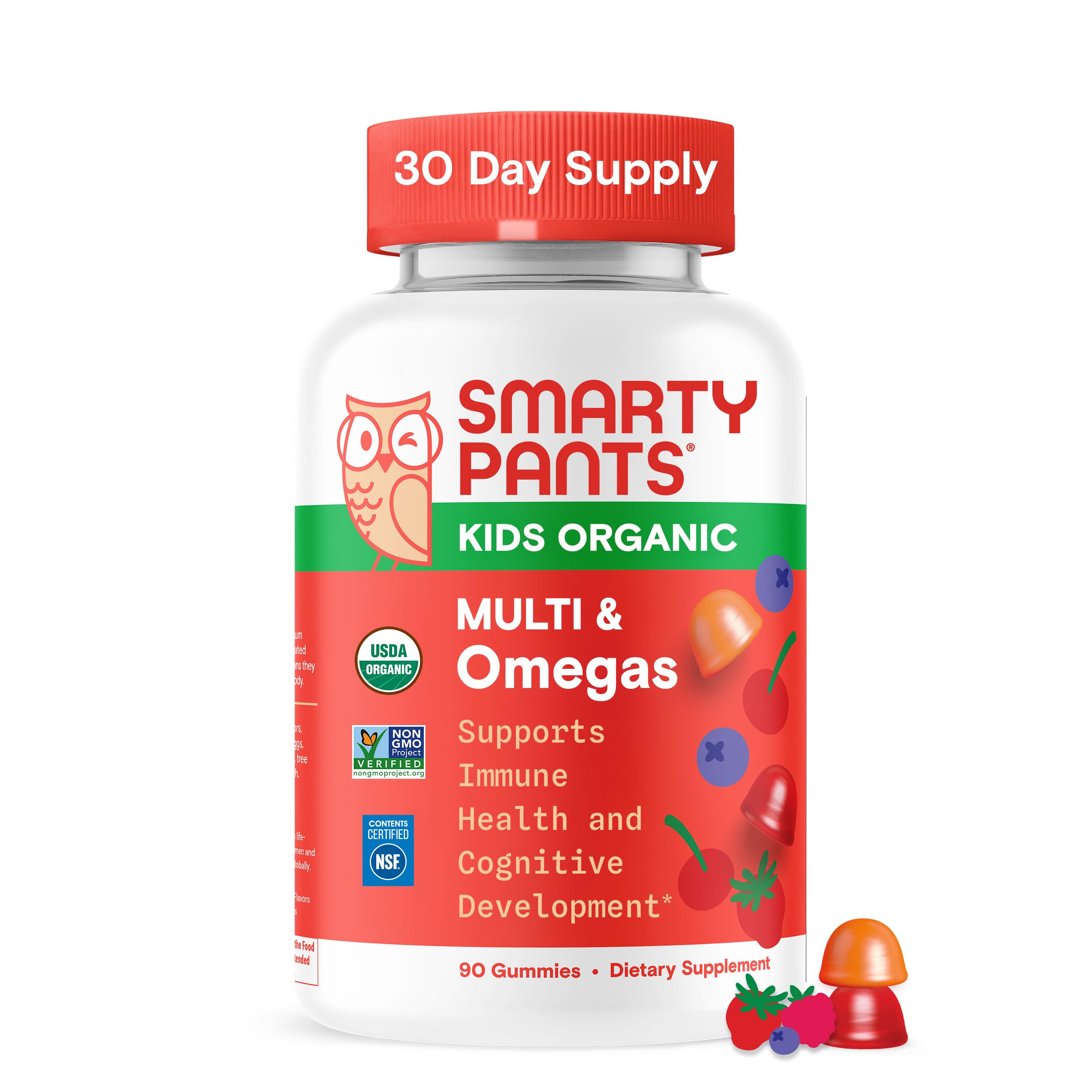 SmartyPants Organic Kids Multivitamin Gummies: Omega 3 (ALA), Vitamin D3, C, Vitamin B12, B6, A, K & Zinc for Immune Support, Biotin, Vegetarian, Three Fruit Flavors, 120 Count (30 Day Supply)