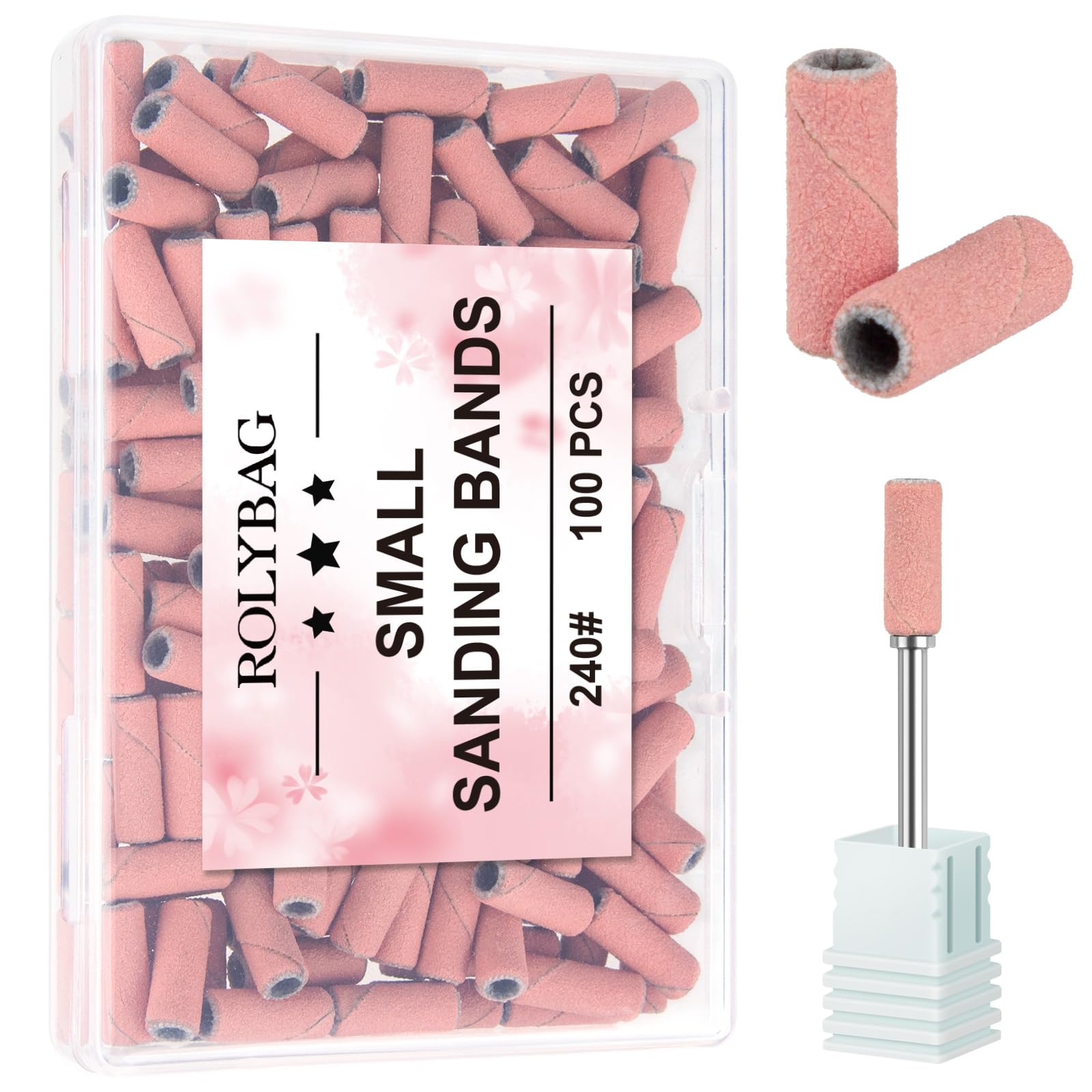 100 bandas de lijado pequeñas para uñas, 240 bandas de lijado de lima de uñas de grano fino extremo con broca de mandril de 3,1 mm para uñas acrílicas, eliminación de gel, modelado, manicura y