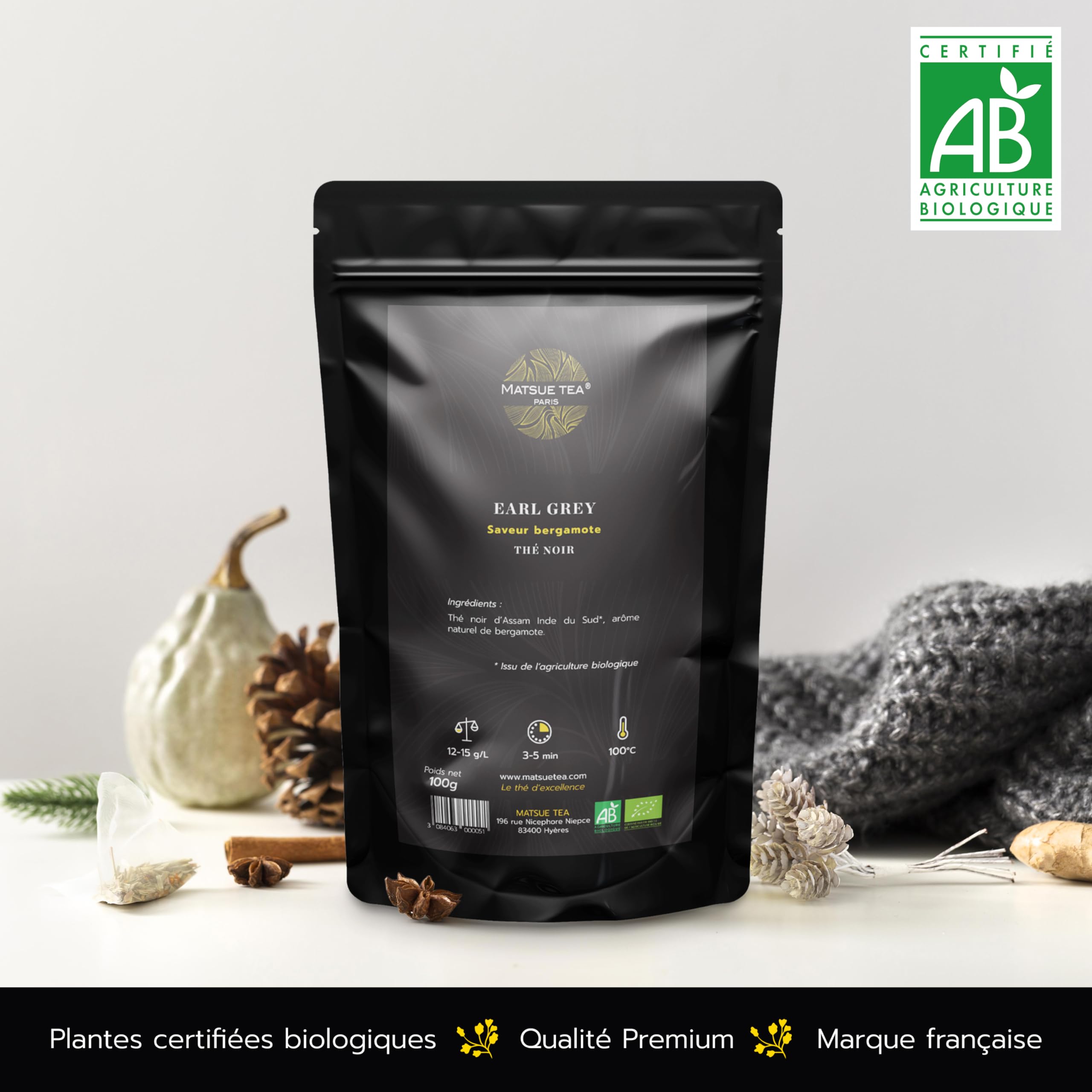 Matsue Tea - Earl Grey - Thé noir en vrac - Bergamote - Qualité Premium - Feuilles de Thé Ramassées à la Main - 250 g