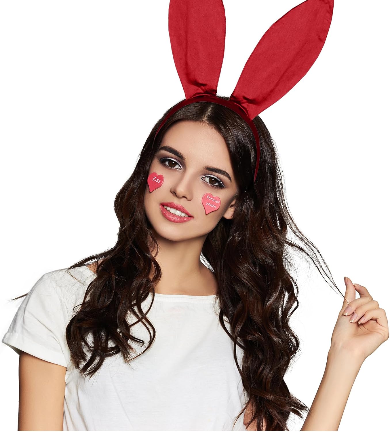 SATINIOR Bunny Costume Set Rabbit Ear Headband Collar Bow Tie Costume Cuffs Rabbit Tail for Halloween Party Red