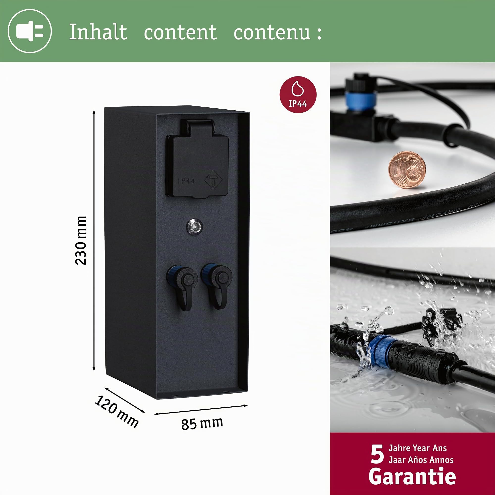 Paulmann 94701 Lampada esterni Plug&Shine accessorio colonna per prese elettriche Rio sensore crepuscolare IP44 antracite 2x 230V 2x Plug & Shine 24V