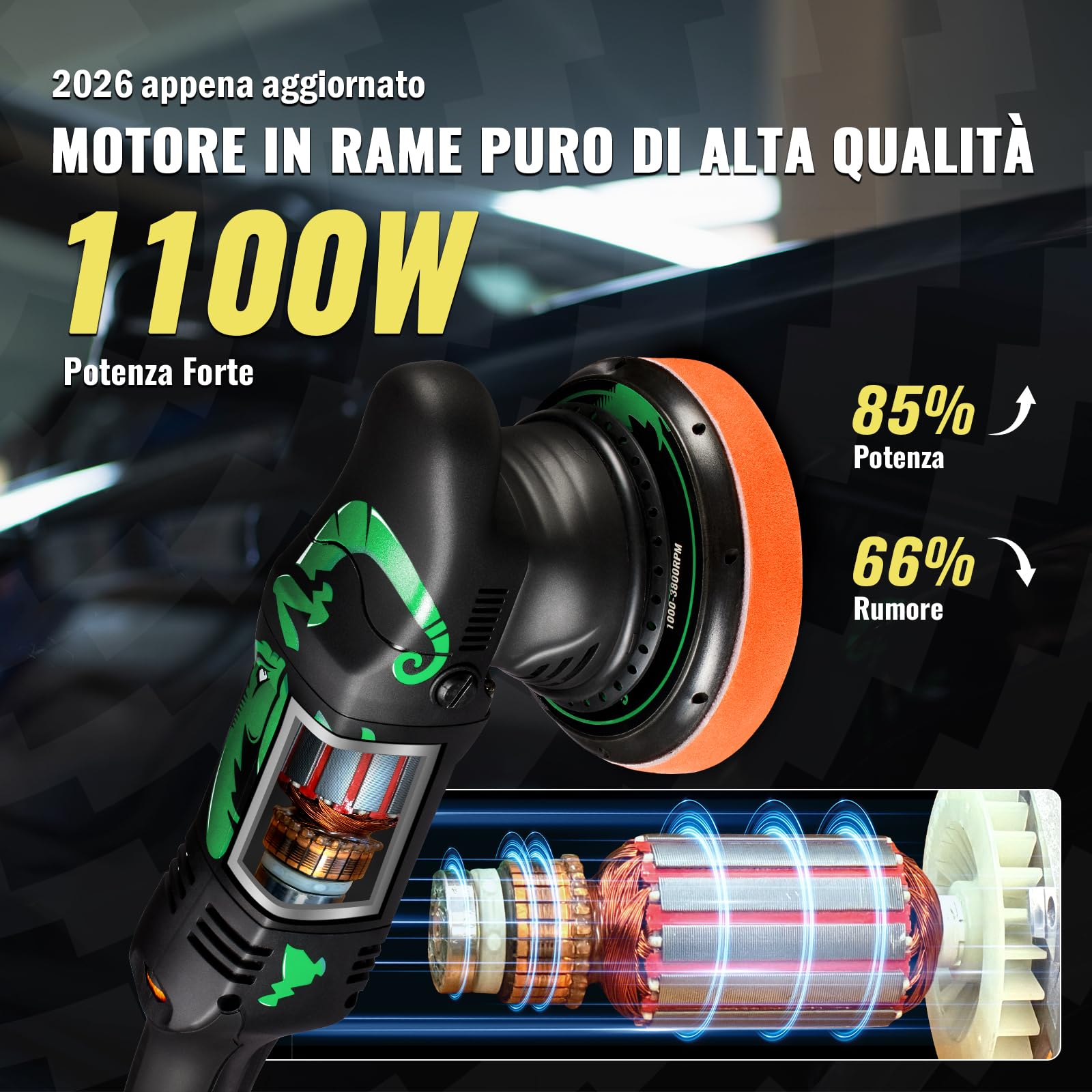 BATOCA T1 Lucidatrice orbitale 15mm,1100W Lucidatrice per Auto ,125mm/150mm Kit di lucidatura,Lucidatra Levigatrice Ceratrice,2500-5500RPM,Cura della Vernice dell'auto,Rimozione Graffi