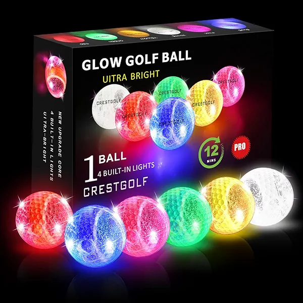 Crestgolf 6 Pack Glow in The Dark Golf Balls Light up Night Led Golf Balls with 12-Minute Reset Timer Gift Sets for Men Women