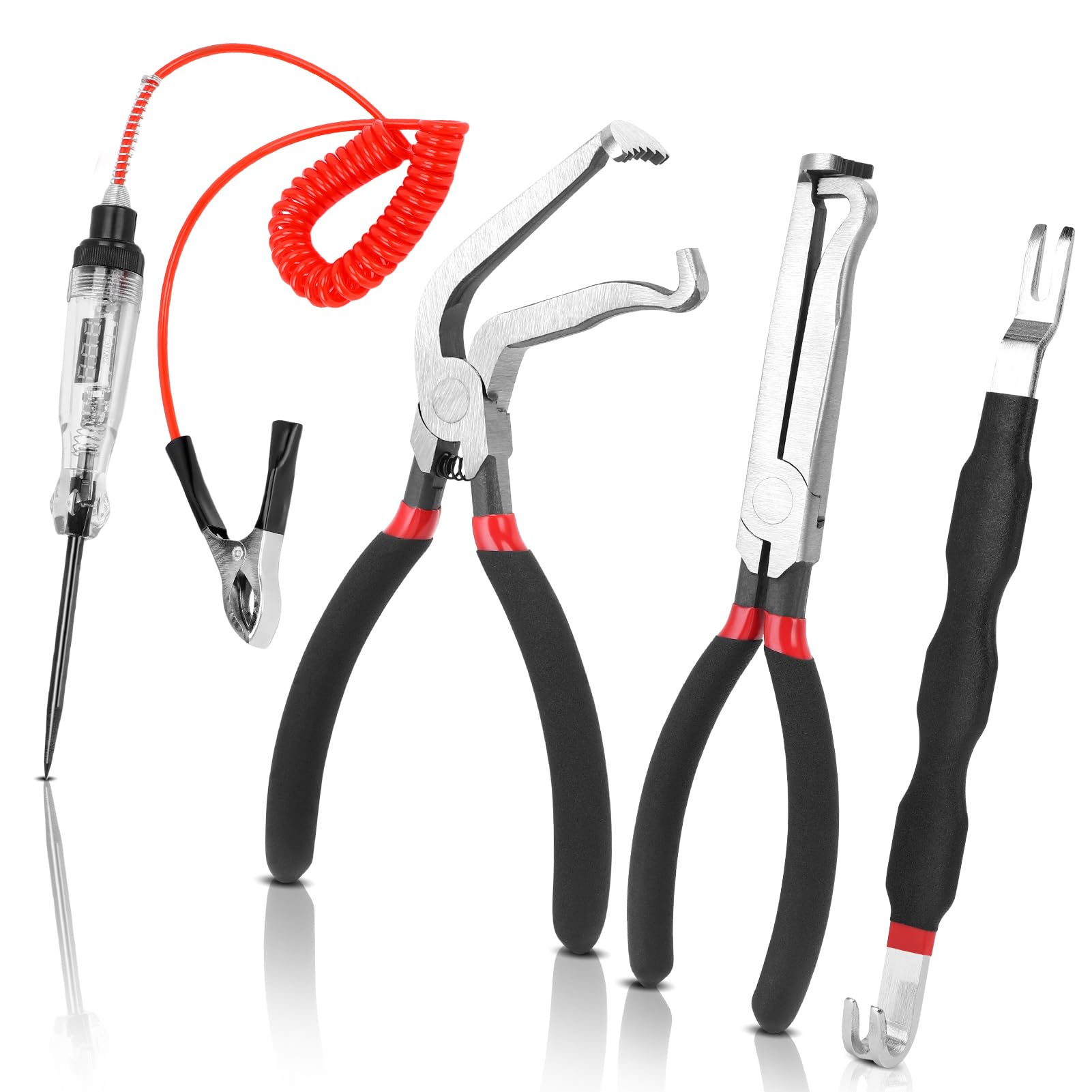 WODHMIEY 4 Set Automotive Electrical Connector Removal Pliers Test Kit Straight 60 Degree Angled Disconnect Tools Dual End Pry Tool LED Voltage Tester Alligator Clamp for Car Truck SUV Van Engine Bay