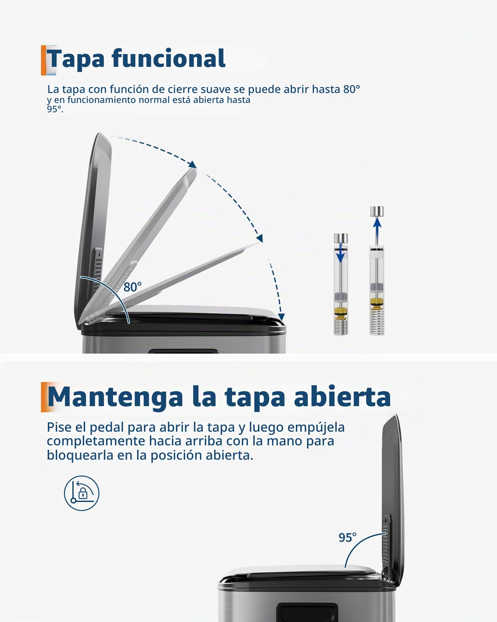Acekool Cubo de Basura Doble 30L Acero Inoxidable con Pedal Sin Contacto | Tapa soft‑close y recipientes internos fáciles de retirar.