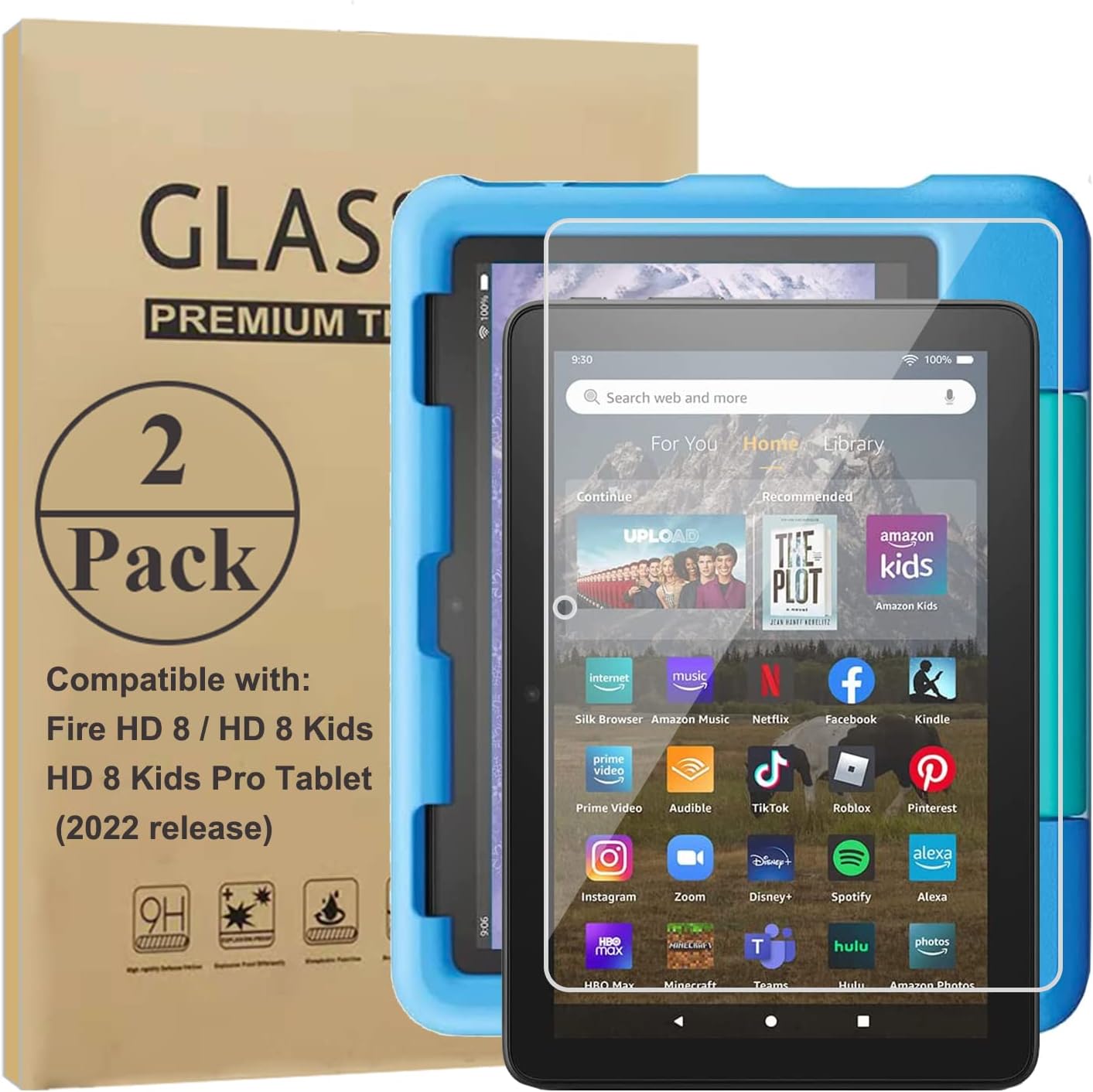 2 Pack Screen Protector for 8” Kids/Pro Tablet (2024/2022), Premium Tempered Glass Screen Film for 8-inch Tablet, Ultra Clear, Anti-Scratches, Case Friendly