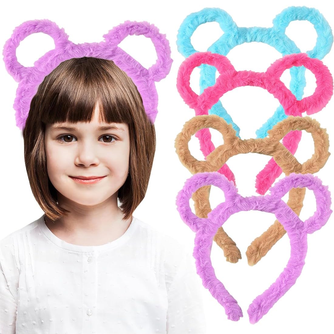 PLABBDPL 4 diademas con orejas de oso, lindas diademas de orejas de dibujos animados, diademas para mujer, adecuadas para bailes de máscaras, fiestas, fiestas de cumpleaños, disfraces diarios,