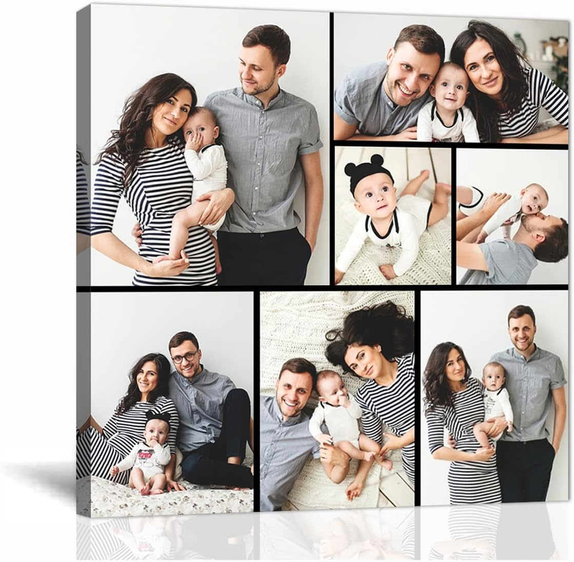 Custom Your Photos on Canvas Personalized Wall Art Prints Family Wedding Baby Pet Picture Multi Photo Collage Idea Gift for Home Decor (Collage Photo-14, 10"x20"(25x50cm) Framed)