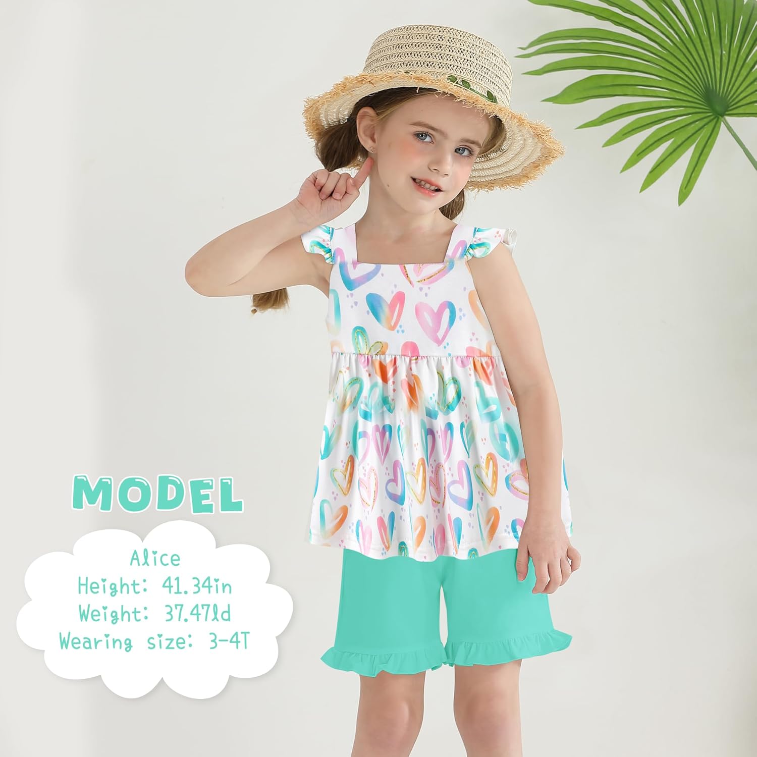 YUEMION Toddler Girl Clothes, 2Pcs Baby Girl Summer Outfits Ruffle Sleeveless Shirts Floral Tops + Shorts Clothing Set 1-5T - Image 2