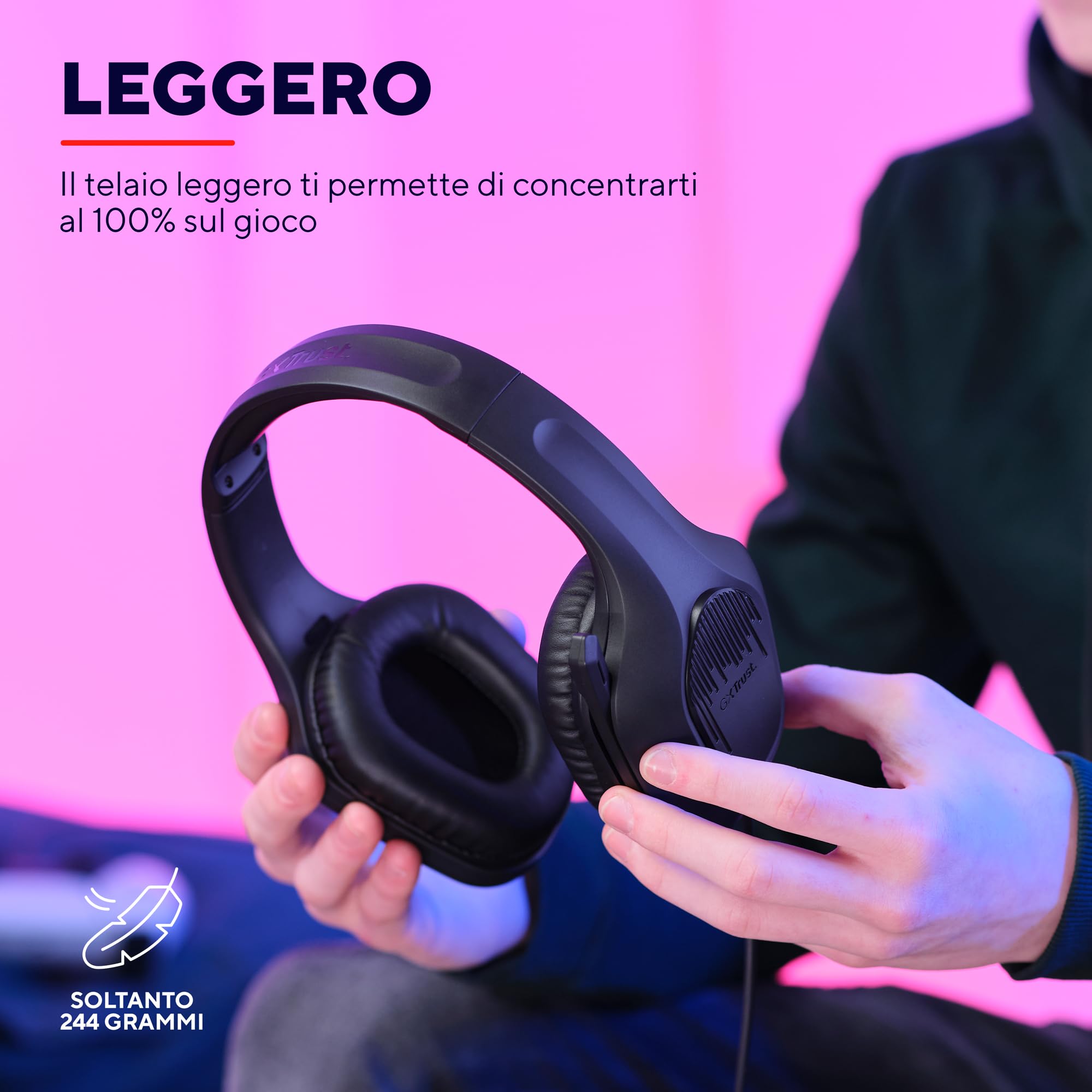 Trust Gaming GXT 415 Zirox Cuffie Gaming Leggere con Driver da 50 mm per PC, Xbox, PS4, PS5, Switch, Mobile, Jack Audio 3.5 mm, Cavo 2m, Cuffie con Microfono Over-Ear - Nero