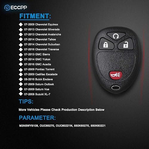 Miniatura 2 de ECCPP Llavero de repuesto de arranque remoto sin llave para Chevy Silverado para GMC Sierra/Yukon/para Pontiac para Cadillac Escalade para Saturn