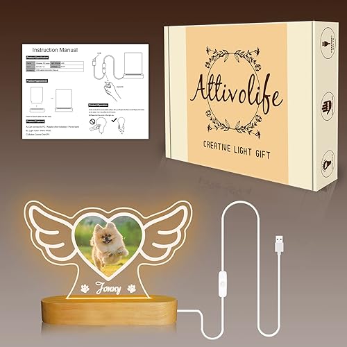 Miniatura 6 de Attivolife Luz nocturna de madera personalizada con temática de mascotas, lámpara LED de color cálido con el nombre de tu perro, imagen de perro o