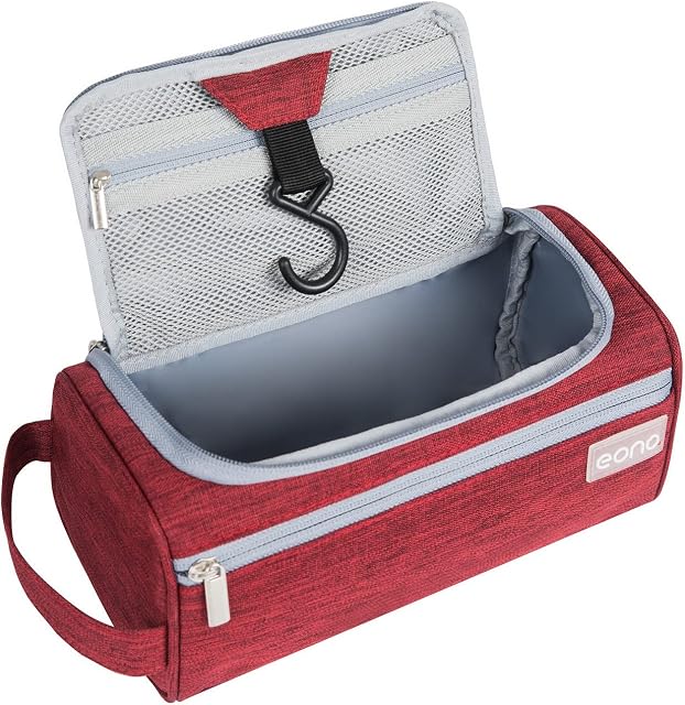 Amazon Brand - Eono Hanging Toiletry Bag for Men & Women Travel Wash Bag Waterproof Cosmetic Bag Beauty Case Makeup Bag Travel Pouch Bag Toiletry Organizer Gym Shower Bag Men`s Shaving Bag - Burgundy