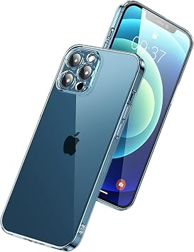 BlueSea iPhone 12 Pro Max Dedicated TPU & Tempered Glass Case, Integrated Lens Protection, Clear, Shock Resistant, Hardness 9H, Wireless Charging Compatible bsc002-12promax-clear