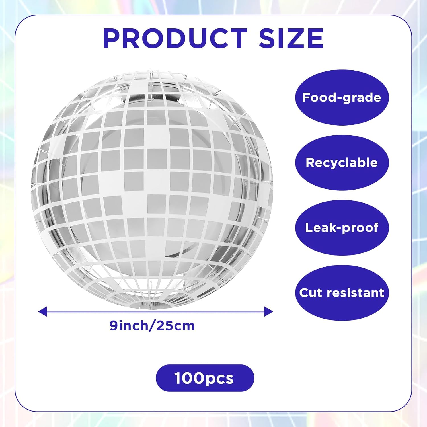 Tobeelec 100 Pcs 9 Inch Disco Plates Silver Paper Plates 70s Party Decorations Disposable Disco Dessert Dinner dish Dancing Queen Cowgirl Party Decorations for New Year's Eve Supplies 2025 - Image 2