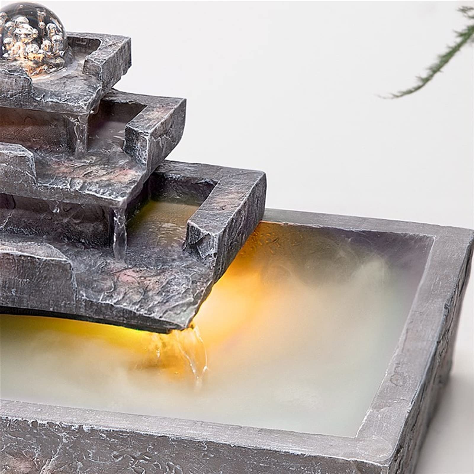Fuente de Mesa Decorativa para Interior, Fuente de Agua con Cascada, de Resina, con Bomba de Agua, Feng Shui Zen, decoración para salón, Dormitorio, Oficina, 31 x 31 x 22 cm
