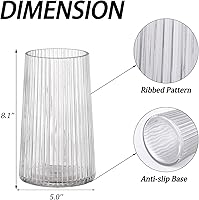 Vista 7 de Jarrón de vidrio transparente para flores, florero para ramo, jarrones de vidrio modernos, jarrones acanalados para sala de estar, dormitorio, mesa