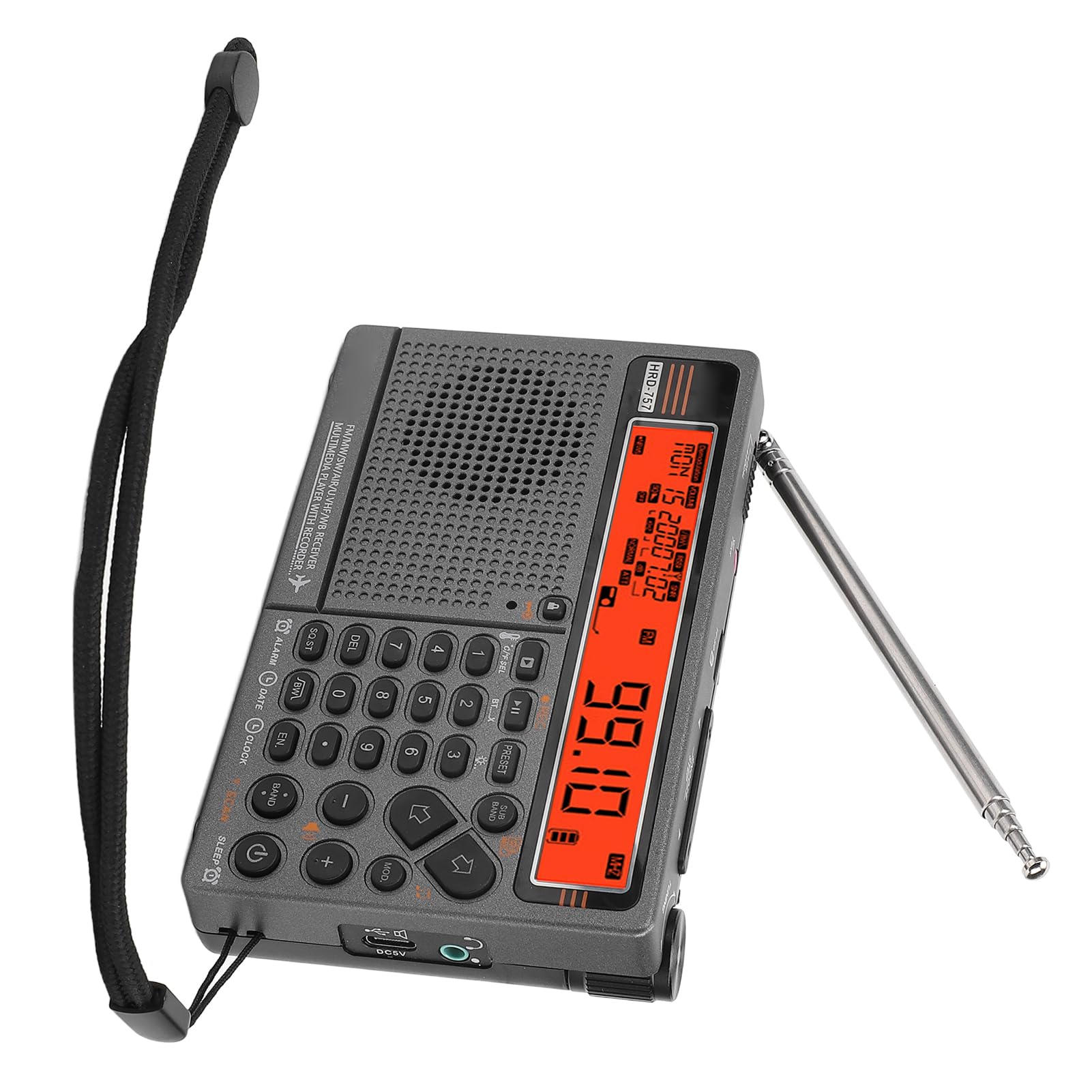 Receptor de Radio Digital Multibanda, Altavoz de Control por Aplicación con Batería de 2500mAh, Linterna, Alarma SOS para SW FM MW Air V.UHF WB (Naranja)