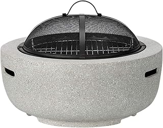 Party BBQ Fire Pit Barbecue Grill, Party Fire Pit with BBQ Grill Shelf, Garden Patio Heater Charcoal Log Wood Burner Fire Bowl with an Edging of Artificial