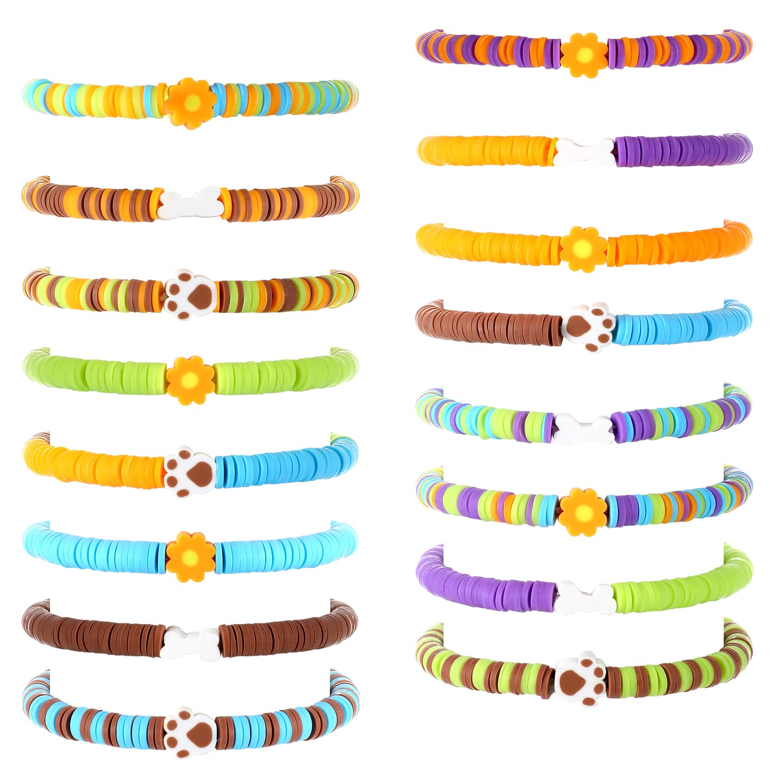 Landical 16 Pcs Cartoon Dog Birthday Party Supplies Favors Friendship Bracelet Set Adjustable Stretch Beaded Bracelets