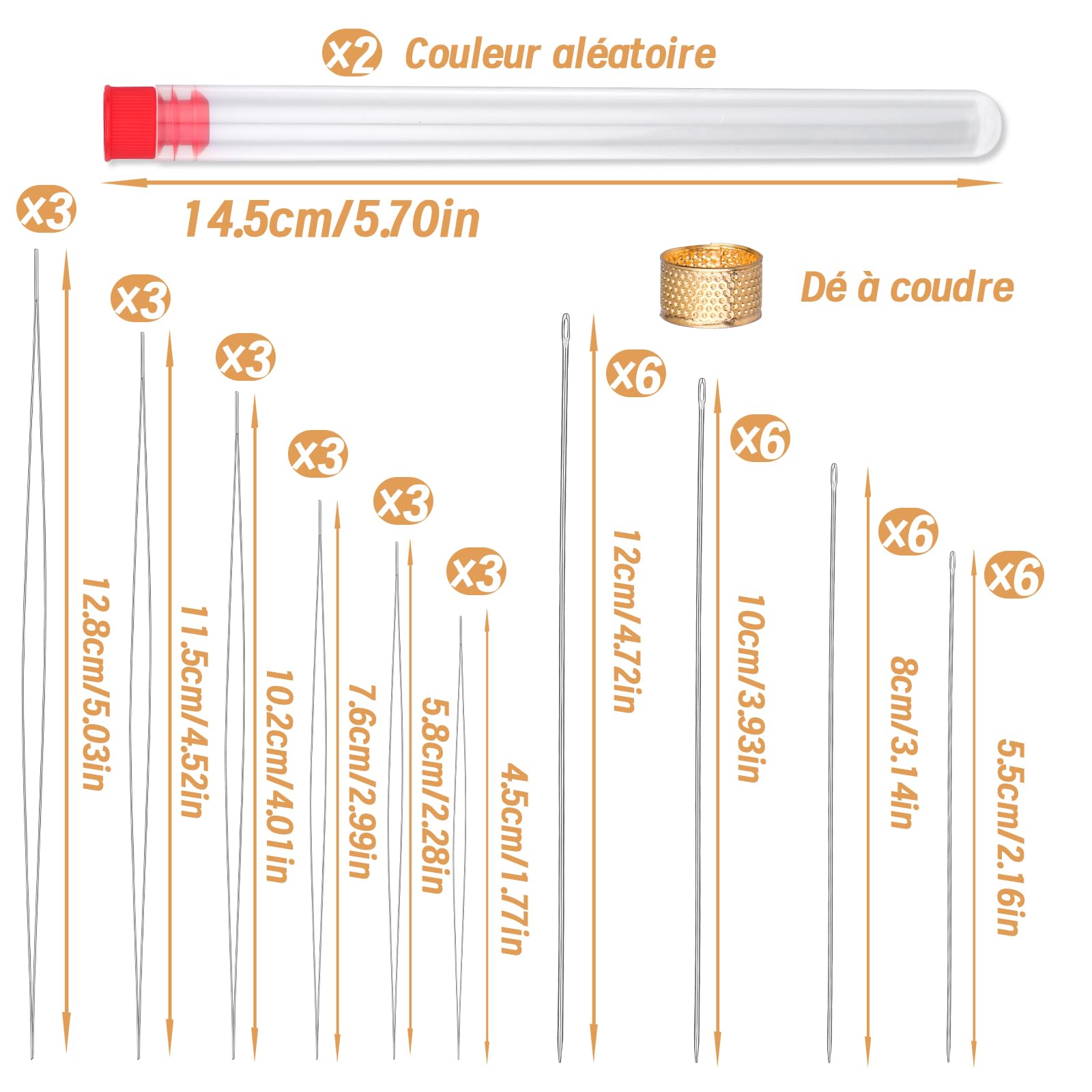 Aiguilles Couture Lot De 18 Aiguilles à Perler, 6 Tailles D'aiguilles à Gros Enfile Aiguille Aiguille A Coudre
