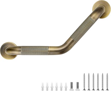 Grab Bars for Bathtubs and Showers- 1-1/4 x 16 Angled Shower Grab Bar for Seniors Knurled Stainless Steel Handicap Grab Bars for Wall Antique Bronze, 1 Pack