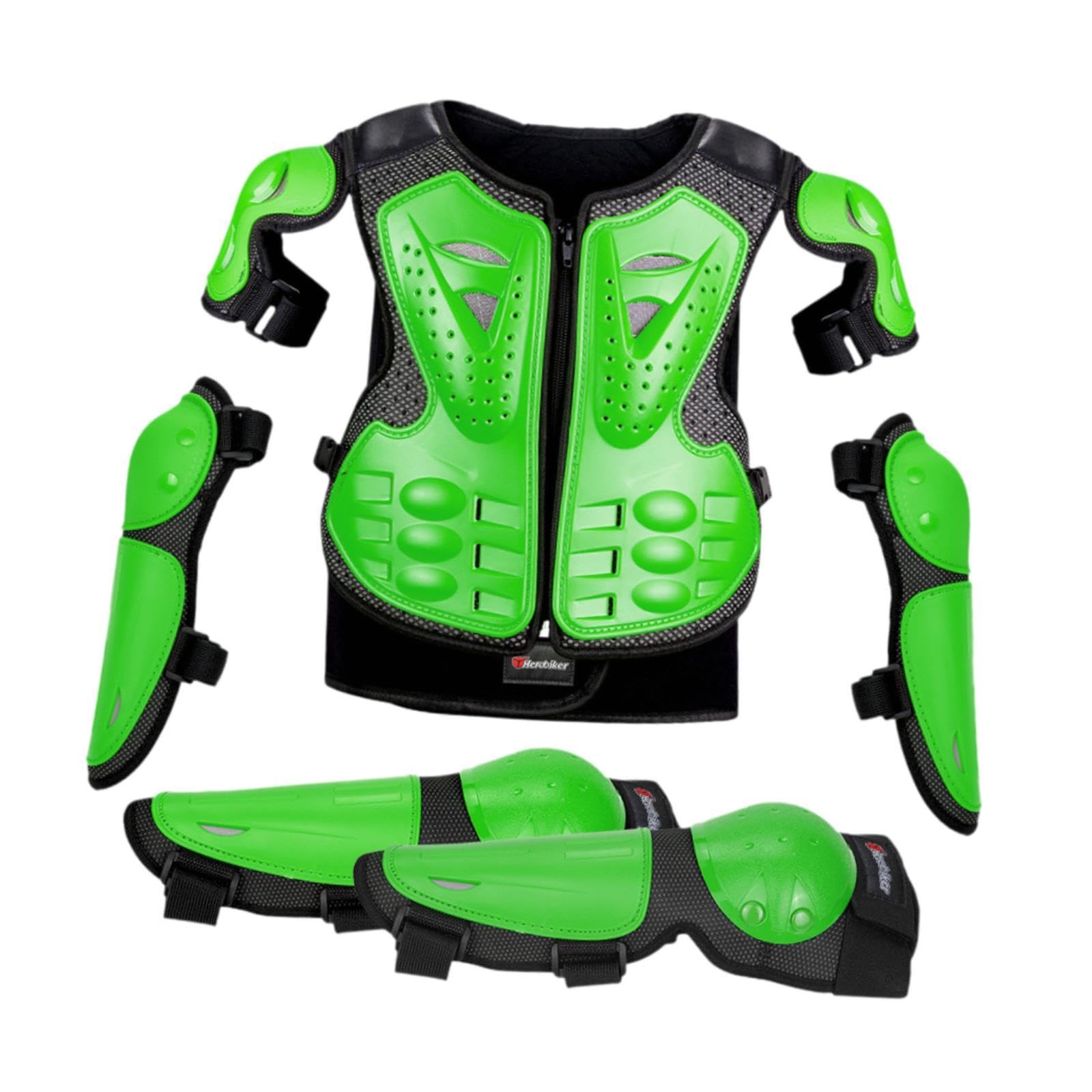 Traje de protección de motocicleta para niños con coderas, rodilleras, equipo de de cross, conjunto de protección de conducción para deportes al, Verde