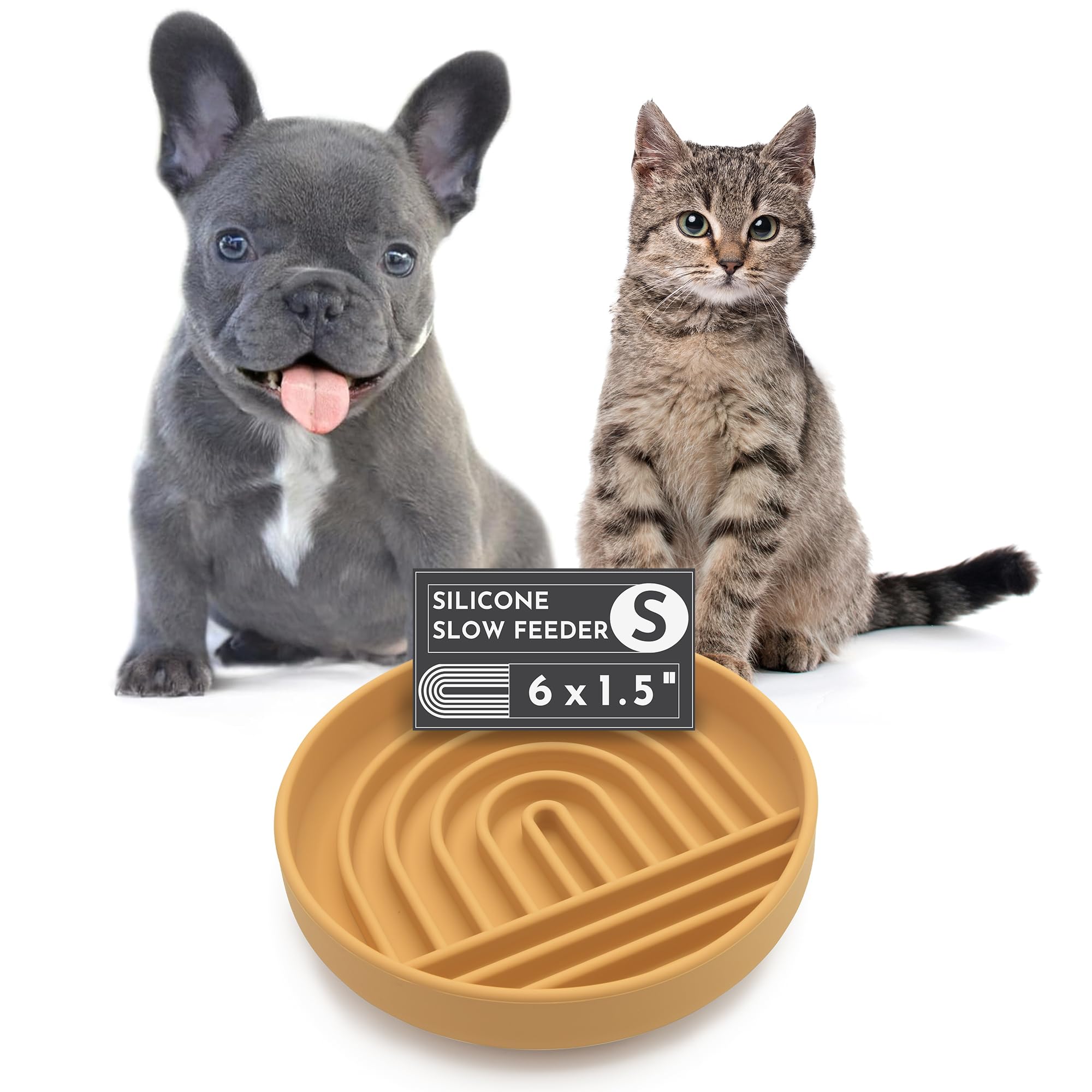 The Slowdown Bowl - Silicone Slow Feeder, Slow Eating, Modern Lick Mat Design, Reduces Gulping, Dishwasher Fit, for All Cat & Dog Breeds, Mealtime Challenge, Small-Honey
