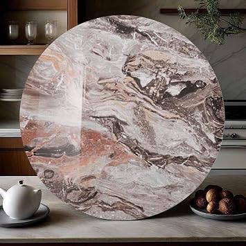 Marble Rotating Serving Tray for Table Top 24-40inch Round Multi-Color Decorative Turntable for Dining Table Kitchen Silent Lazy Susan OrganizerBrown,24in