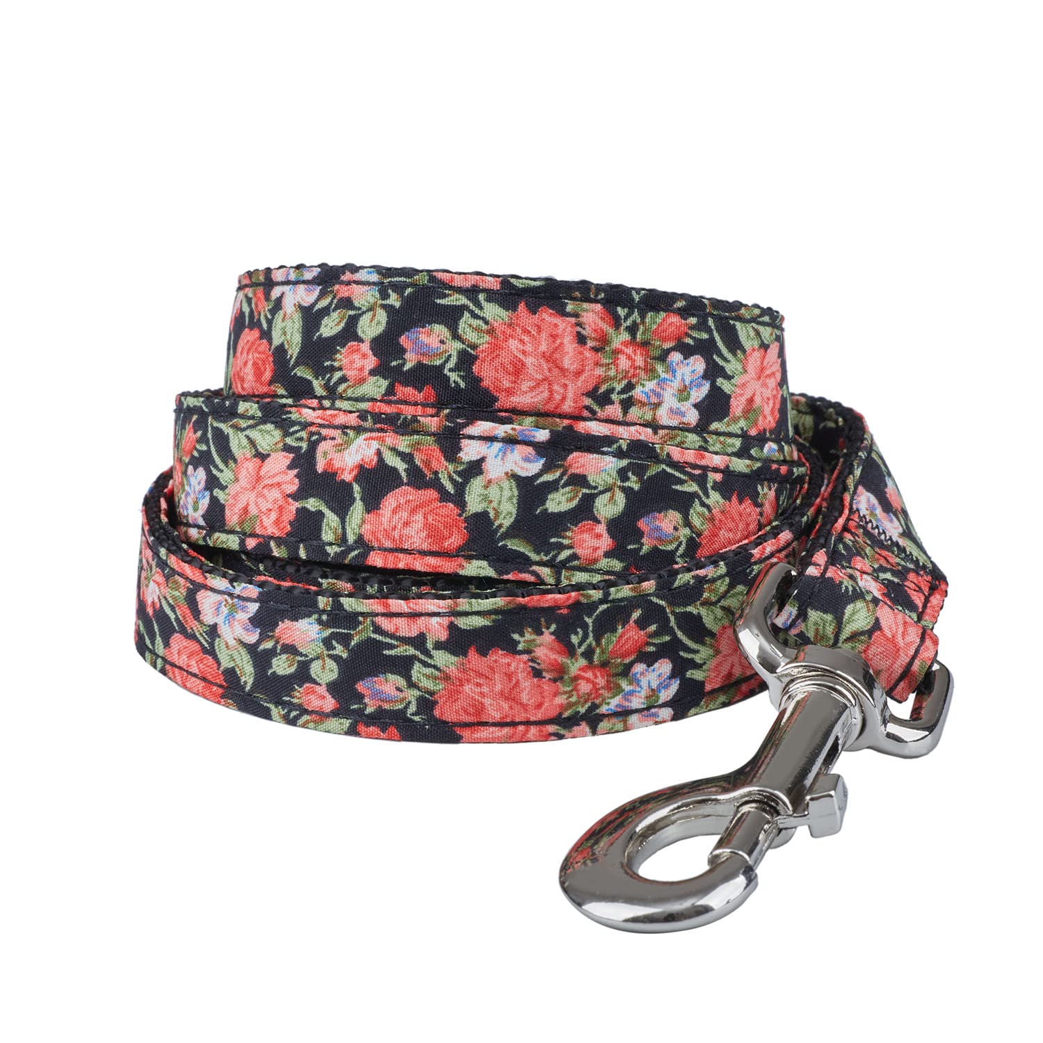 Petiry Black Floral Print Dog Leash - 4Ft Durable Nylon for Medium & Large Dogs, Lightweight (M, Black Floral)