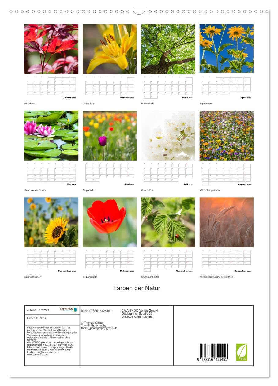 Farben der Natur (hochwertiger Premium Wandkalender 2026 DIN A2 hoch), Kunstdruck in Hochglanz: Farben für die Seele! Jede Farbe hat eine Wirkung und ... Gefühle und unsere Stimmung. (CALVENDO Natur)