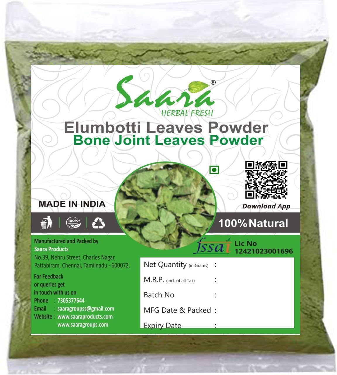 SAARA ElumbuOtti Ilai Powder, Bone joint leaves powder, Murikootipacha, Blepharis Mederaspatensis, 60g (B08ZSD66Z3) Amazon Price History, Amazon Price Tracker