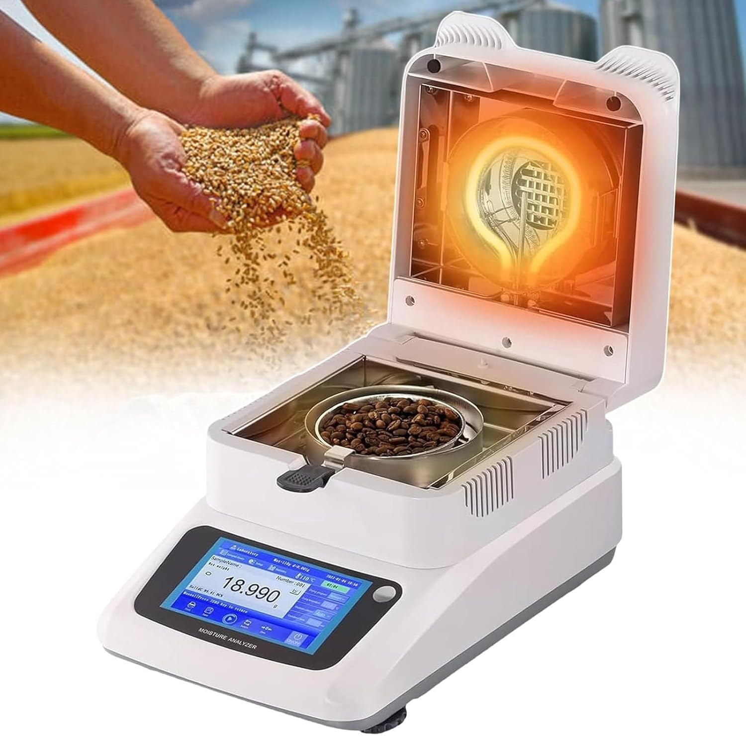 Halogen Moisture Analyzer Laboratory Grade | Digital Moisture Tester for Accurate Reading of Coffee Bean, Animal Feed, Soil Sample, and Industrial Powder(XFSFY-1205MA)