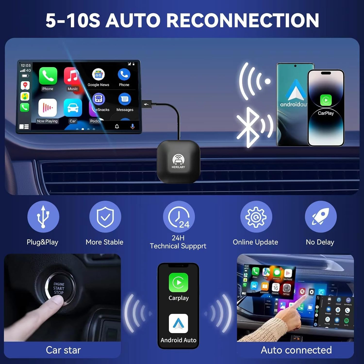 : android auto wireless adapter for car, wireless... 2-in-1 Wireless CarPlay & Android Auto Adapter - 5Ghz WiFi & Bluetooth ...