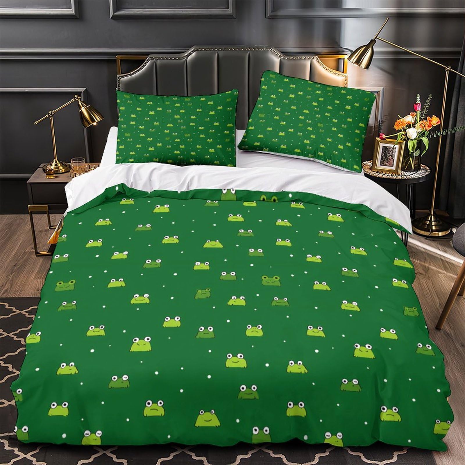 Housse de couette grenouille 140x200 parure de lit enfant en microfibre