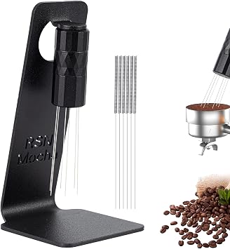 WDT Tool Espresso Distribution Tool, Coffee Distribution Tool with Magnetic Stand, Espresso Accessories with 6 Extra 0.25mm Stainless Steel Needles for Barista Light Black, H4.8 inches