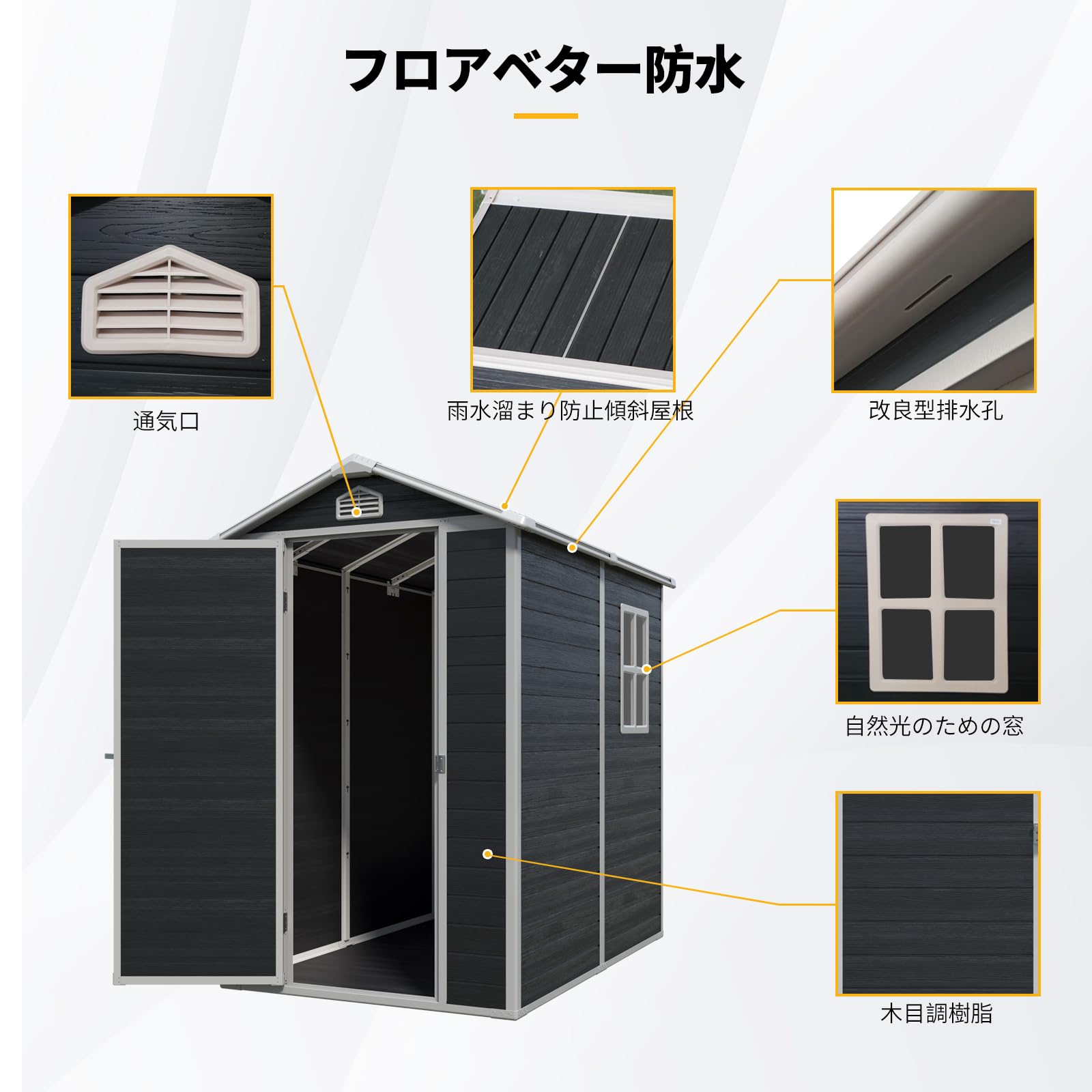 【床板付き】屋外物置 戸外収納庫 樹脂製 窓付き 大型 収納庫 防水 防さび 物置 屋外 大型 倉庫 大型物置 戸外収納庫 床板付き 窓付き 防水/耐侯