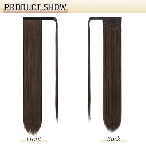 Miniatura 2 de SOFEIYAN Extensión de cola de caballo larga y recta de 24 pulgadas, extensiones de cabello sintético con clip para mujer, color rojo vino