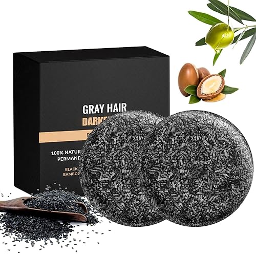 Barra inversa de pelo gris,Barra inversa de melena de jabón negro natural,Jabón de champú para mujeres y hombres