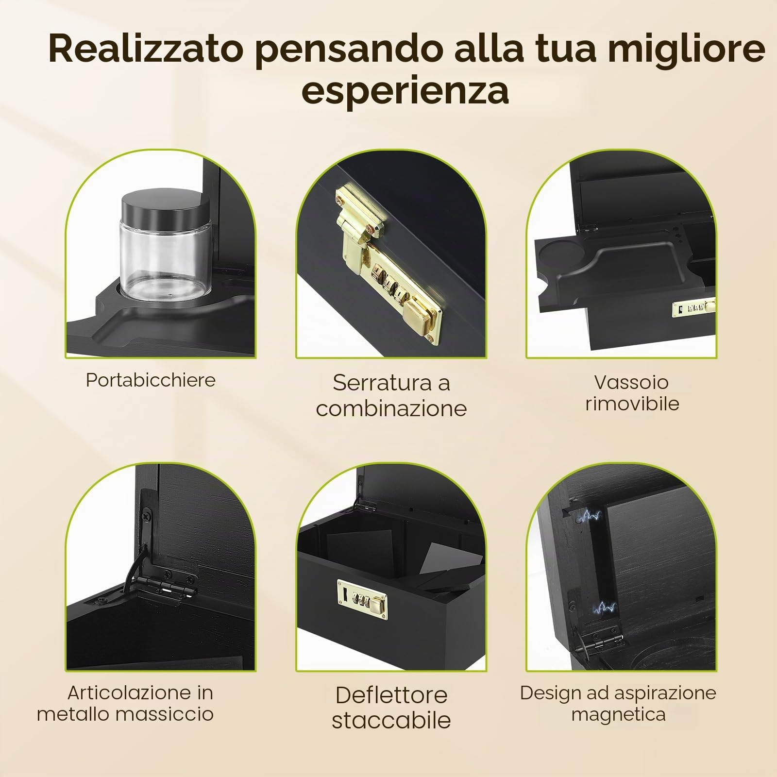 Scatola Grande in Bambù con Vassoio Scorrevole per Rollare, Scatola Portaoggetti Decorativa Multifunzionale, Set regalo di immagazzinaggio con Barattoli di Vetro e Spazzola per Pulizia (nero)