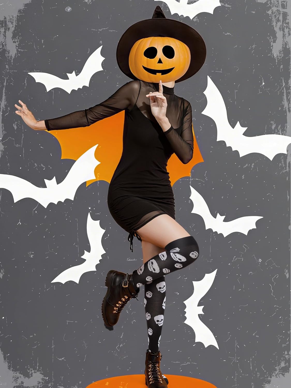 4 Pairs Halloween Socks Women Men Knee High Compression Socks for Halloween Nurses Running (Skeleton,Skull,S/M) - Image 2