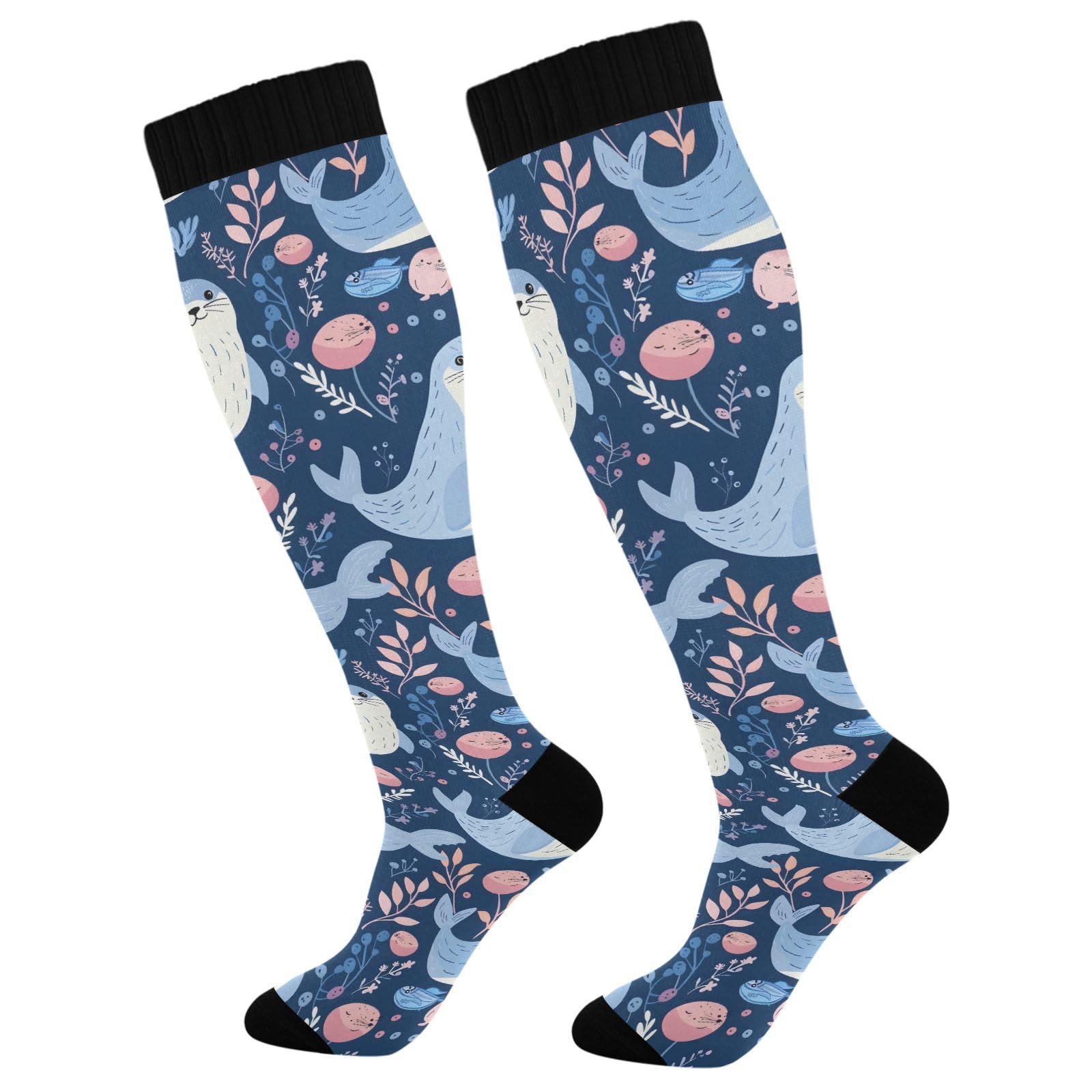 MFTJYO Cute Seals Winter Women's Compression Socks for Women Men Knee High Socks Long Circulation for Athletic Running