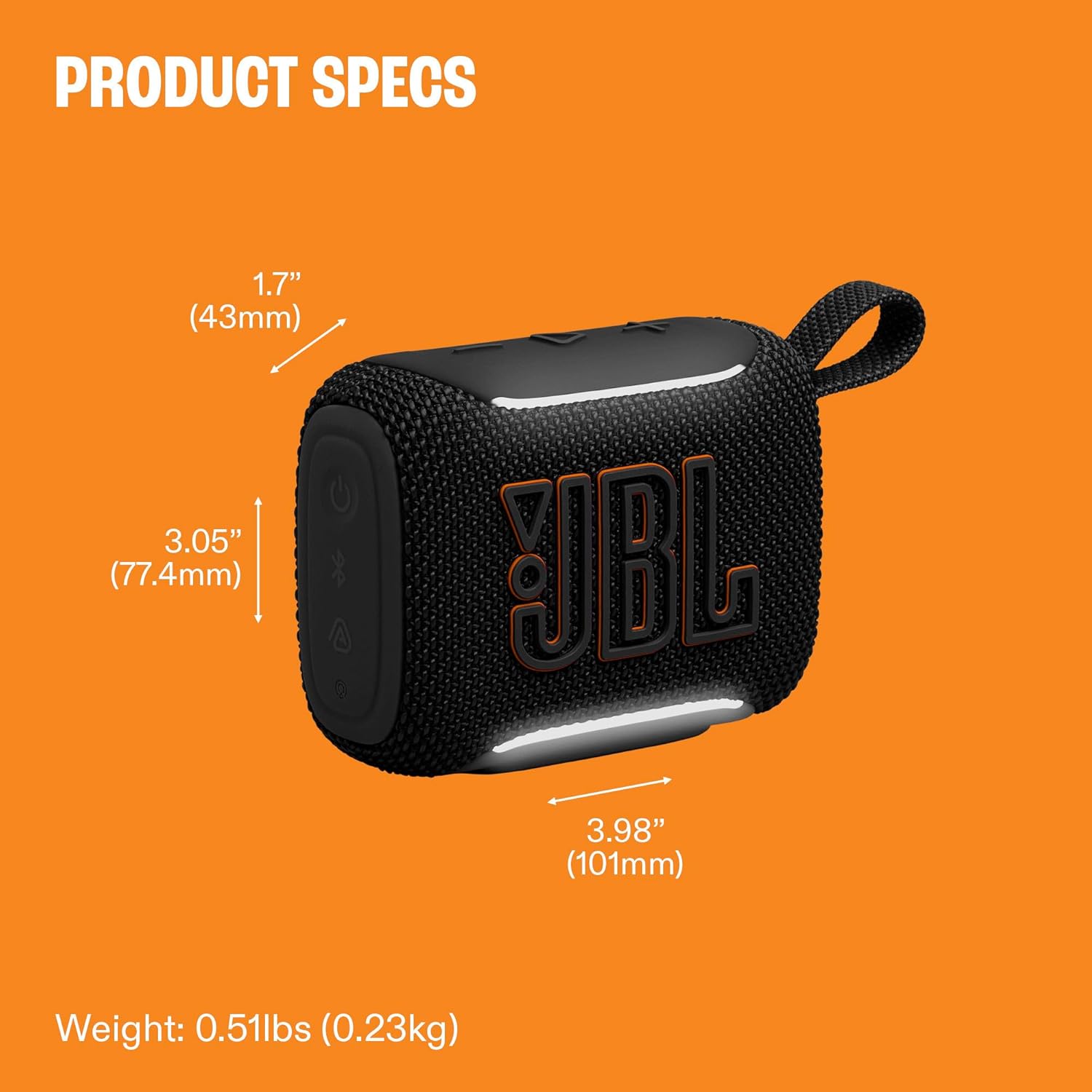 JBL Go 5 - Ultra-Portable Waterproof & Drop-Proof Speaker with JBL Legendary Sound & Ambient Edge Lighting, AirTouch Instant Stereo Pairing or Link Multiple Compatible Speakers via Auracast™ (Black)
